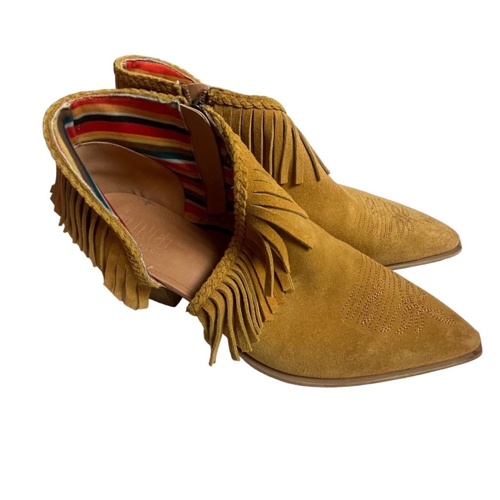 dingo Mustard Fringe Suede Ankle Booties